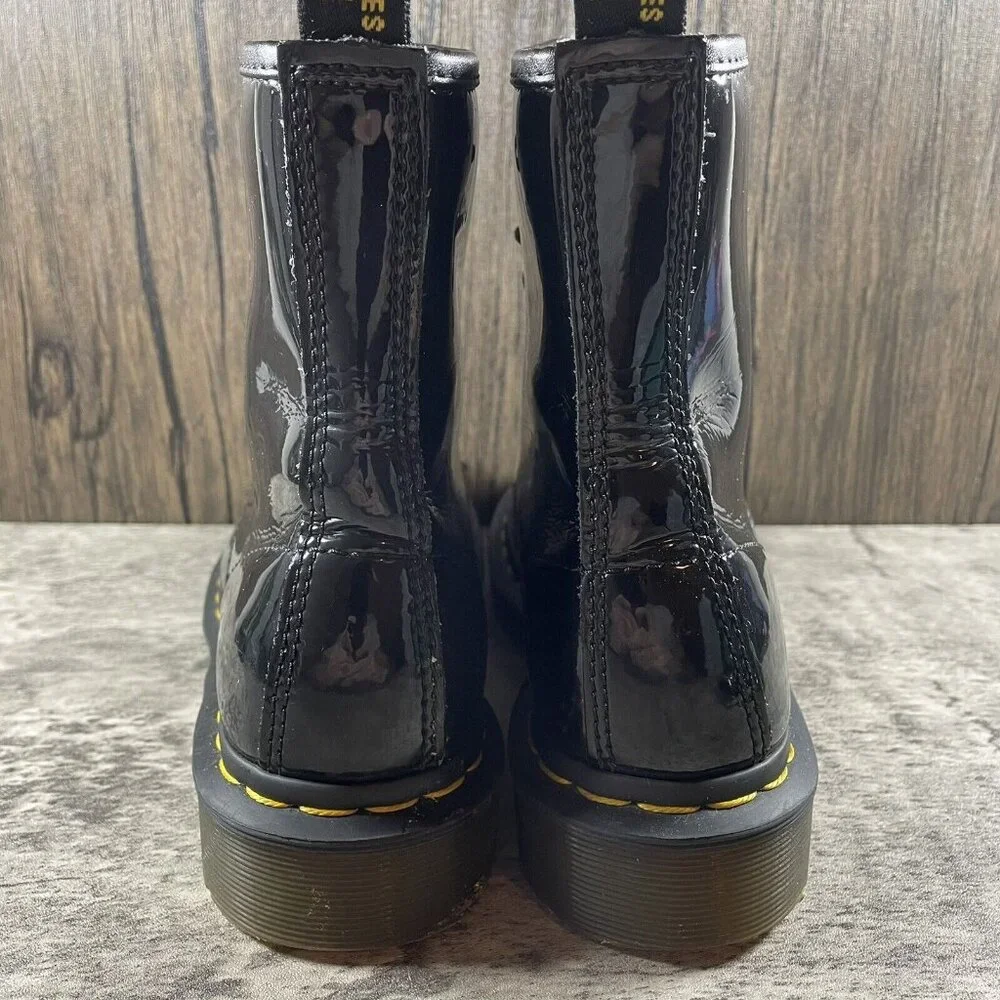 Dr Martens 11821 Glossy Black Leather Lace 8 Eyelet Combat Boots Womens Size 6 - Picture 6 of 9